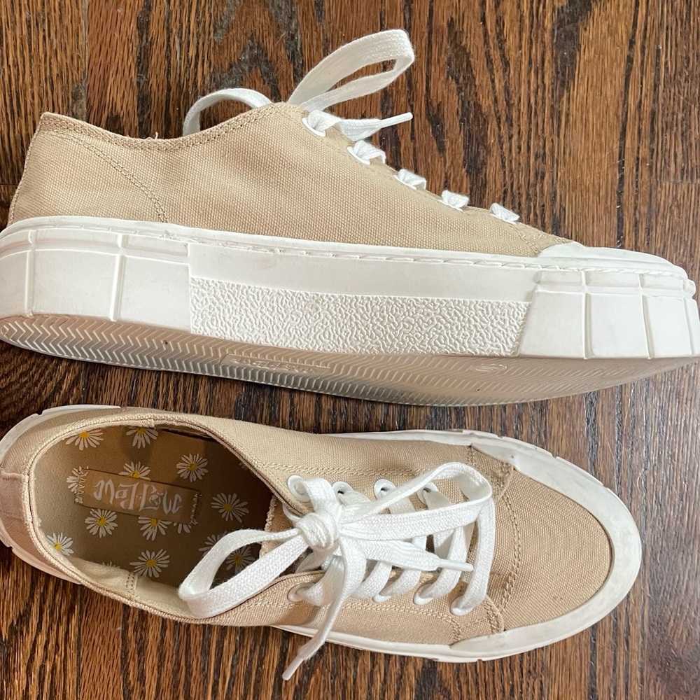 Target brand tan nude and white, canvas sneakers with thick, chunky sole